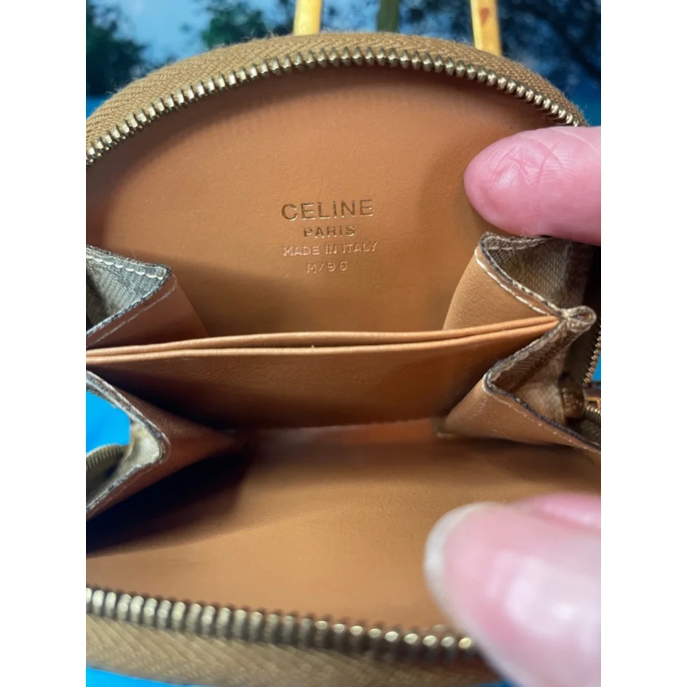 Celine Coin Purse Small Mini Bag Tan & Beige Zip EUC - Picture 5 of 11